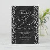 Zwart & Nep Zilver Glitter Glam 50 50ste Verjaarda Kaart (Staand voorkant)