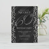 Zwart & Nep Zilver Glitter Glam 60 60ste Verjaarda Kaart (Staand voorkant)