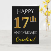 Zwart, Nepgoud 17e trouwdag + naam Kaart (Gele Bloem)