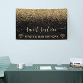 Zwart & Nepgoud Glitter Sweet 16 Spandoek (Beurs)