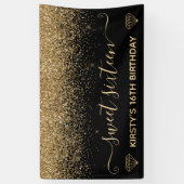 Zwart & Nepgoud Glitter Sweet 16 Spandoek (Verticaal)