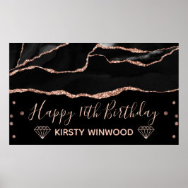 Zwart & neproos goud glinsterende agaat Sweet 16 Poster