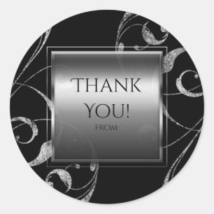 Zwart & nepsilver glazen bloemige swirl elegant ronde sticker