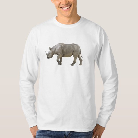 Zwart Neushoorn Lange T-Shirt (Voorkant)