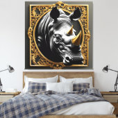Zwart neushoorngoud sier lijst canvas afdruk (Insitu (Slaapkamer))