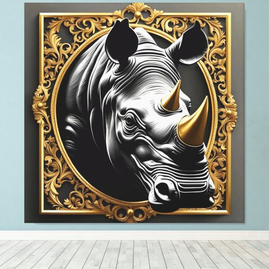 Zwart neushoorngoud sier lijst canvas afdruk (Insitu (Houten vloer))