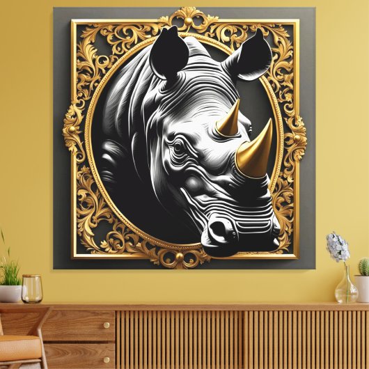 Zwart neushoorngoud sier lijst canvas afdruk (Insitu (Woonkamer))