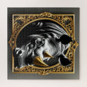 Zwart neushoorngoud sier lijst legpuzzel (Horizontaal)