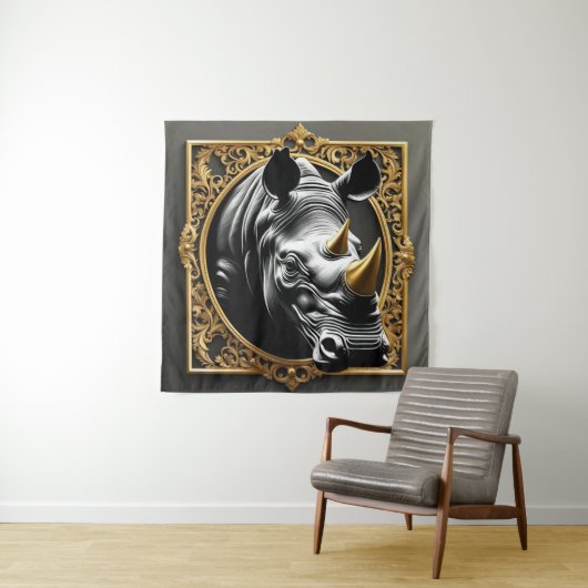 Zwart neushoorngoud sier lijst wandkleed (In situ)