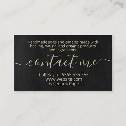 Zwart neutraal groen handgemaakte zeep en kaarsen visitekaartje (Achterkant)