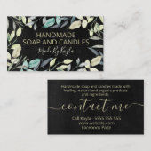 Zwart neutraal groen handgemaakte zeep en kaarsen visitekaartje (Voorkant / Achterkant)