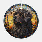 Zwart Newfoundland hondenmozaïek gekleurd Glas Ornament (Achterkant)