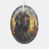 Zwart Newfoundland hondenmozaïek gekleurd Glas Ornament (Voorkant links)