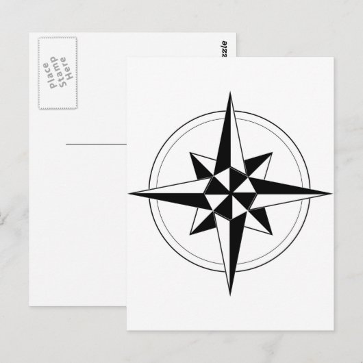 Zwart nitisch kompas briefkaart (Voorkant / Achterkant)