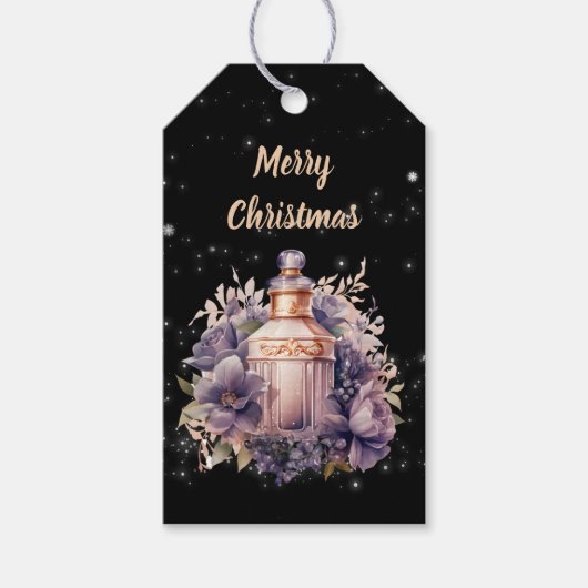 Zwart Nostalgisch luxueus Vrolijk Kerstfeest Cadeaulabel (Voorkant)