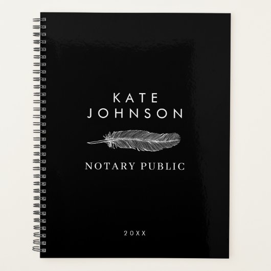 Zwart Notaris Signing Agent Feather Quill Logo Planner (Voorkant)