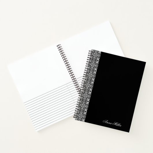 Zwart Notitieboek met Witte Vector Patroon en Aang (Binnen)