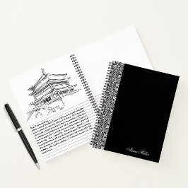Zwart Notitieboek met Witte Vector Patroon en Aang