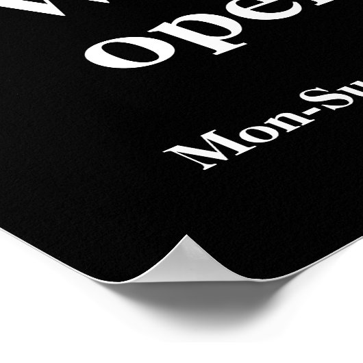 Zwart nu open Poster | Aangepaste bedrijfsopening (Hoek)