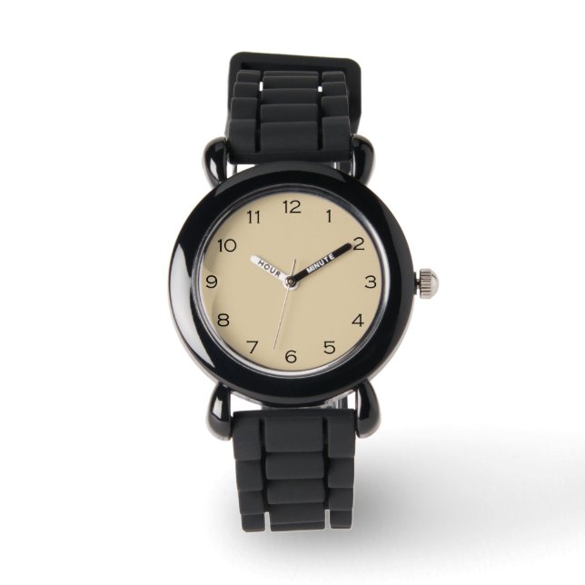 Zwart Nummers op Beige wacant Horloge (Voorkant)