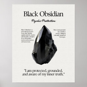 Zwart Obsidiaan Gem Crystal Betekenis Kaart Poster