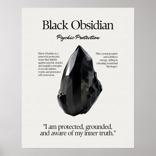 Zwart Obsidiaan Gem Crystal Betekenis Kaart Poster (Voorkant)