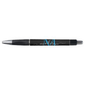 Zwart Ocean Blue Monogram Script Naam Stijlvol Pen (Voorkant)