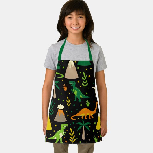 Zwart Oerwoud Dinosaurus Dino Volcano Schort (Insitu)