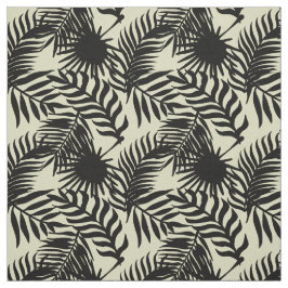 Zwart Oerwoud Palm Leaves op Beige Stof