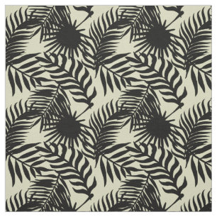 Zwart Oerwoud Palm Leaves op Beige Stof