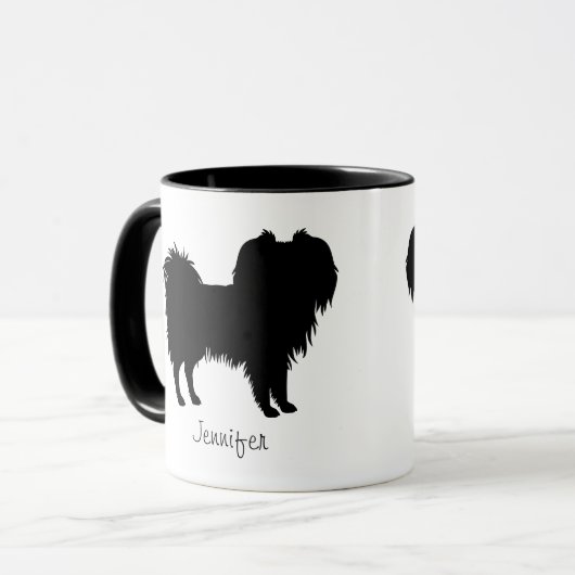 Zwart (of andere kleur) Phalène Dog Silhouette Mok (Voorkant links)