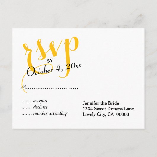 Zwart of ELKE KLEUR Cursieve RSVP Wedding Response Uitnodiging Briefkaart (Achterkant)