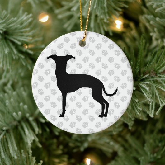 Zwart (of uw kleur) Italiaans Greyhound Silhouette Keramisch Ornament (Boom)