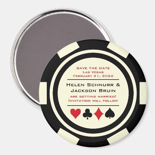 Zwart Off White Poker Chip Casino De datum opslaan Magneet (Voorkant / Achterkant)