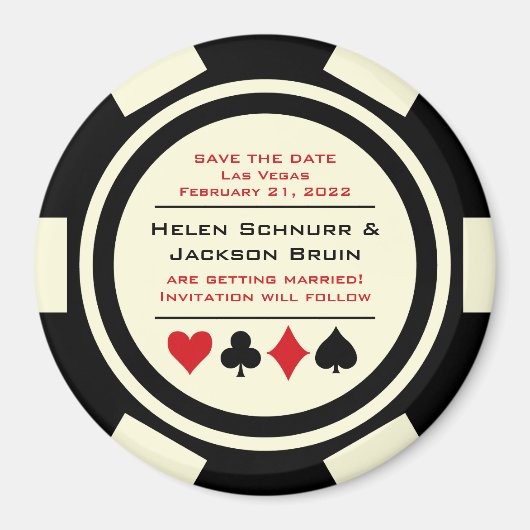 Zwart Off White Poker Chip Casino De datum opslaan Magneet (Voorkant)