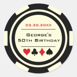 Zwart Off Witte Poker Chip Casino Verjaardag Ronde Sticker