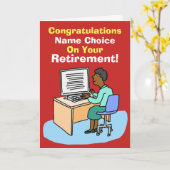 Zwart Office Worker of Computer User Retirement Kaart (Gele Bloem)