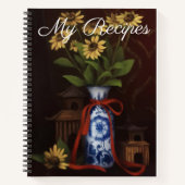 Zwart-ogen Susans met Blauw China blanco Recipe Notitieboek (Voorkant)
