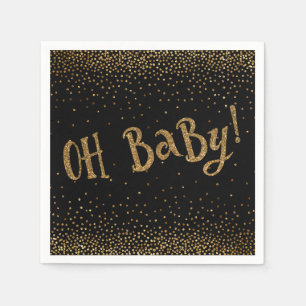 Zwart "Oh Baby!" Gold Glitter Confetti Baby shower Servet