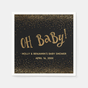 Zwart 'Oh Baby!' Gouden Glitter Confetti Namen, Da Servet