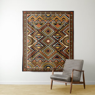 Zwart Oker Boho Abstract Oppervlaktestructuur Wandkleed