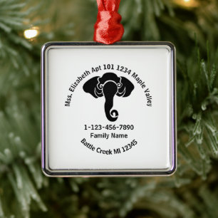 Zwart Olifant Familie Thuis Adres Republikein Metalen Ornament