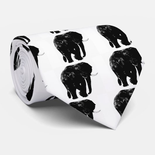 Zwart Olifant Silhouet Stropdas (Opgerold)