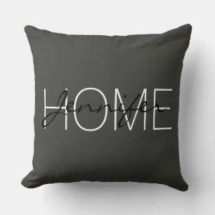 Zwart olijf kleur home monogram kussen