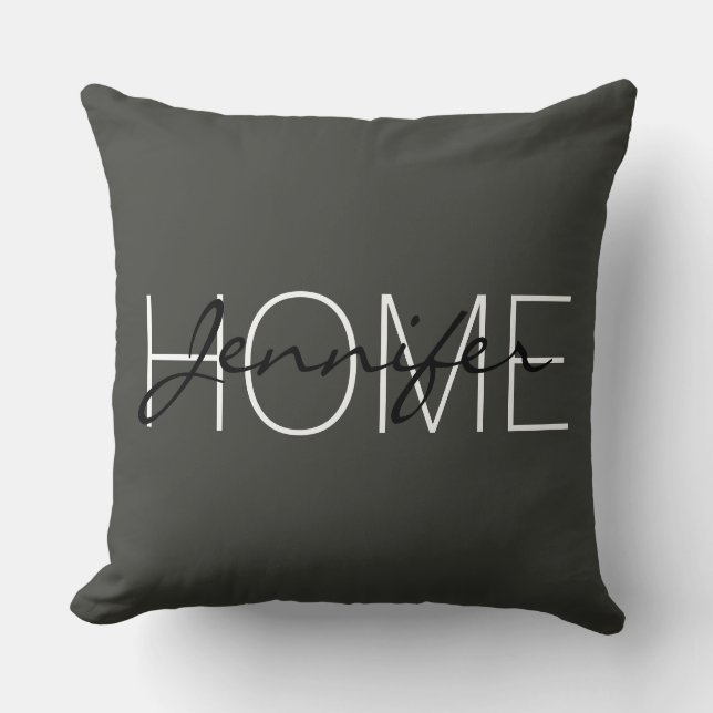Zwart olijf kleur home monogram kussen (Voorkant)