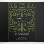 Zwart Olijf Royal middeleeuws zwaard bruiloft Drieluik Uitnodiging (Binnenkant midden)