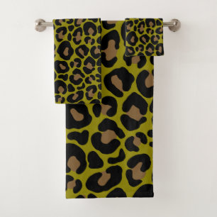 zwart &olijfgroen dierprint luipaard bad handdoek
