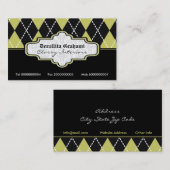 Zwart olijfgroen wit argyle trendy visitekaartje (Voorkant / Achterkant)