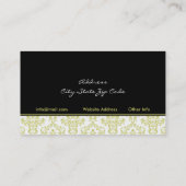 Zwart olijfgroen wit damast interieur visitekaartje (Achterkant)