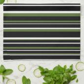 Zwart, Olijfgroen, Witte Barcode Streep Theedoek (Gevouwen)